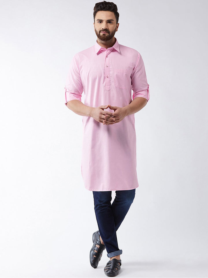 SOJANYA Men Pink Solid Straight Kurta