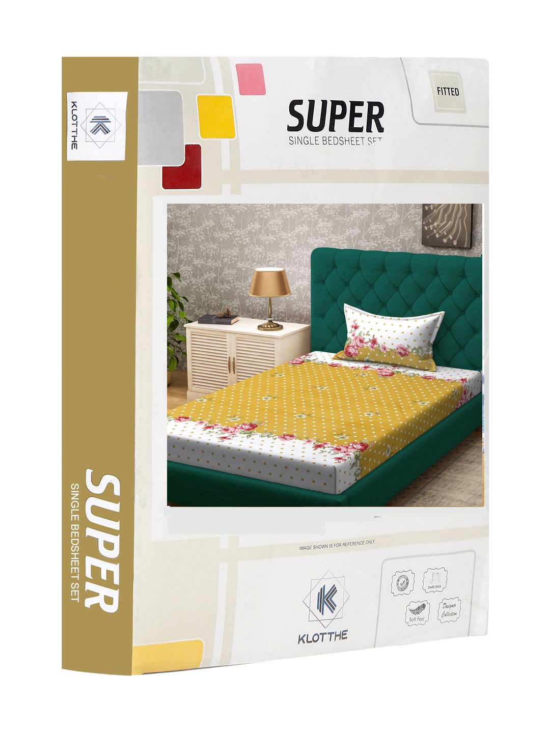KLOTTHE Yellow & White Floral Printed 300TC Single Dipasang Cadar Dengan Sarung Bantal
