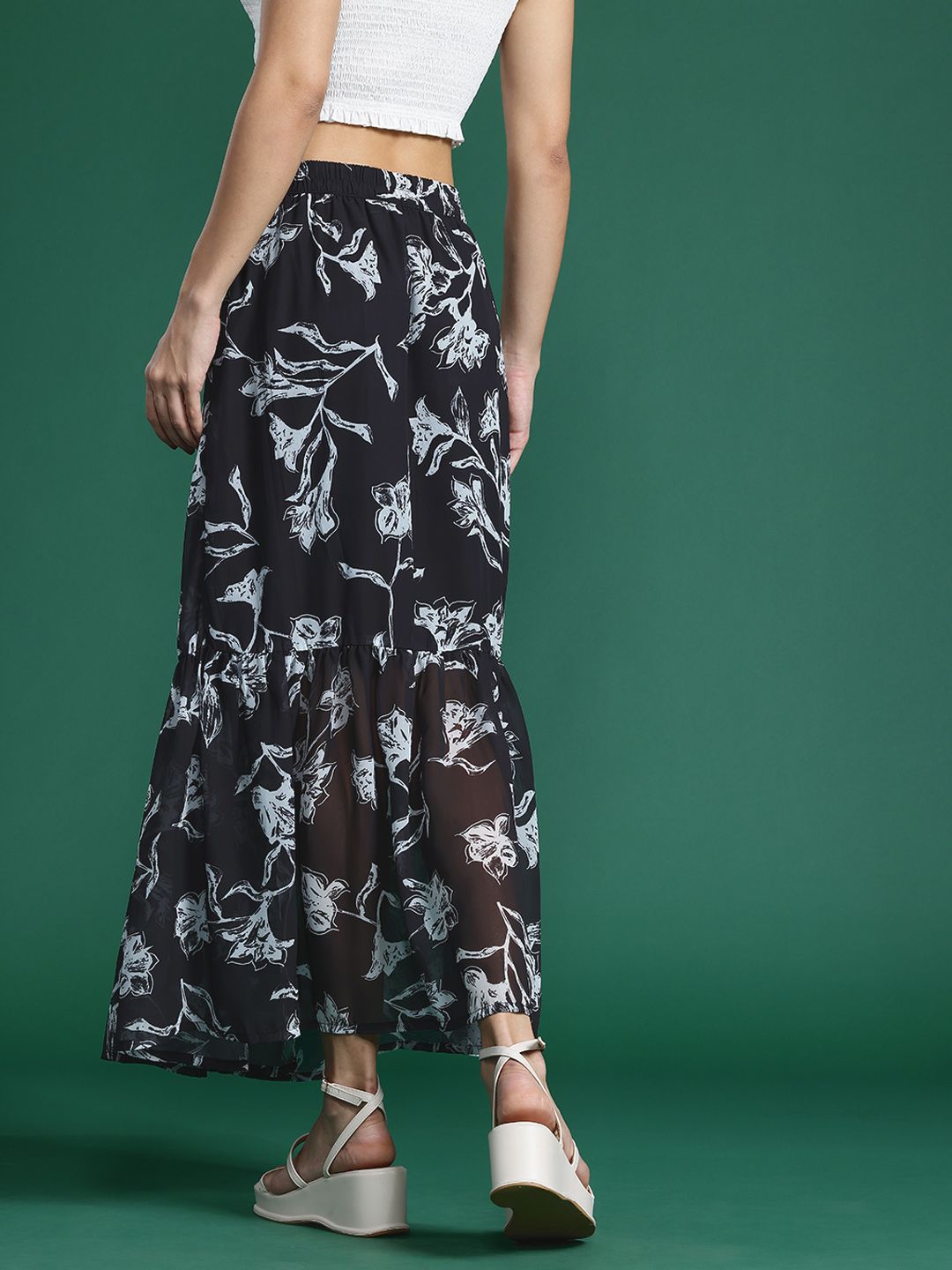 DressBerry Floral Print Slit Midi Skirt
