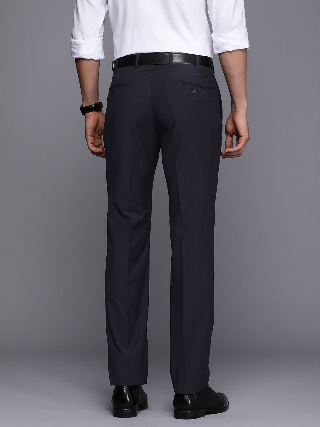 Raymond Men Solid Flat-Front Slim Fit Formal Trousers