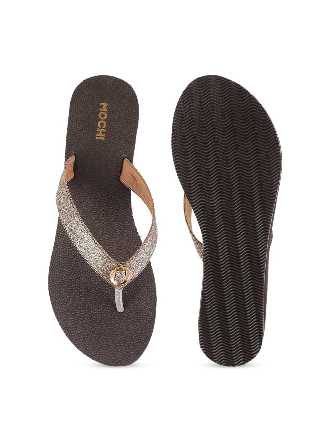 Mochi Women Gold-Toned Solid Sandals