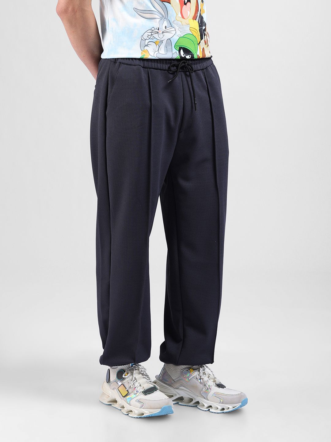 The Indian Garage Co Men Loose Fit Textured Waffle Jogger