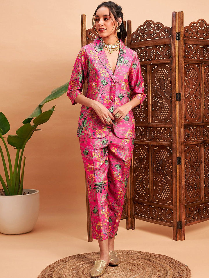 Shae by SASSAFRAS Floral Printed Blazer With Straight Pants Co-Ords