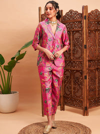 Shae by SASSAFRAS Floral Printed Blazer With Straight Pants Co-Ords