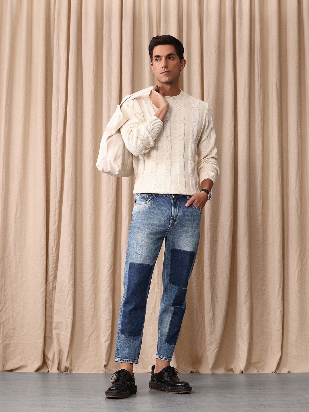Mr Bowerbird Men Tapered Cropped Heavy Fade Stretchable Jeans