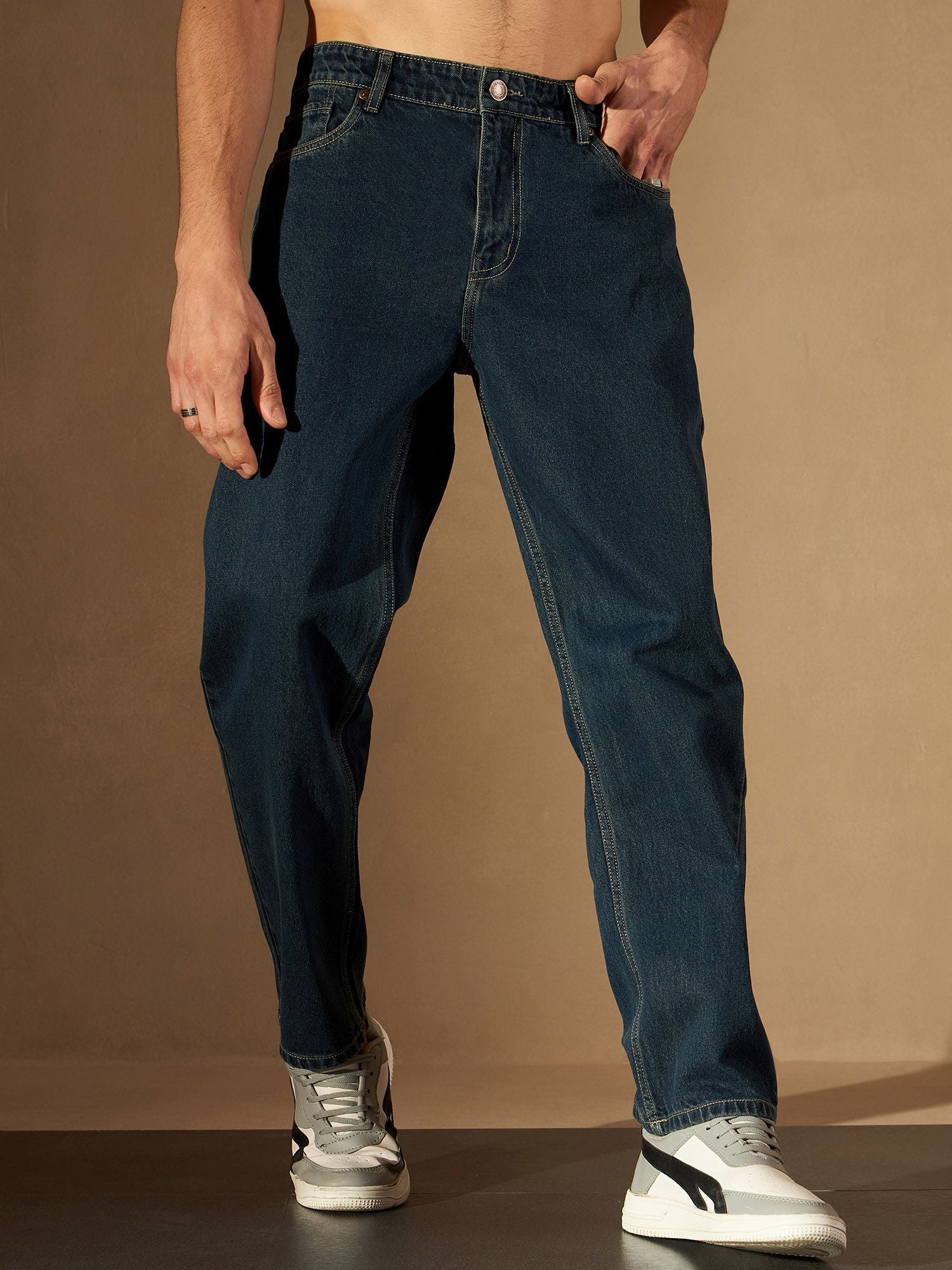 DENNISON Men Smart Baggy Fit Clean Look Cotton Jeans