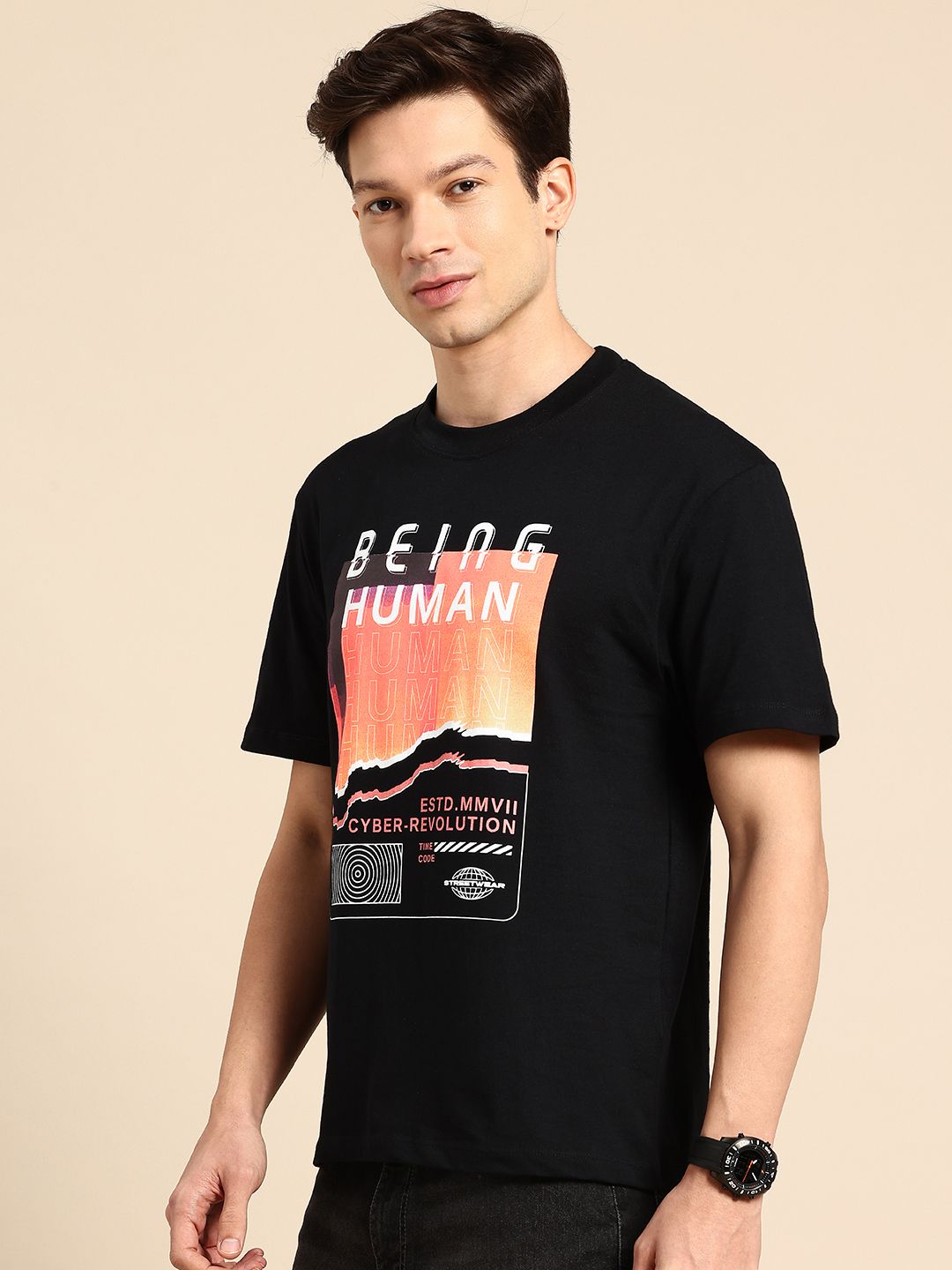 Being Human Pure Cotton Brand Logo Printed Relaxed Fit T-shirt