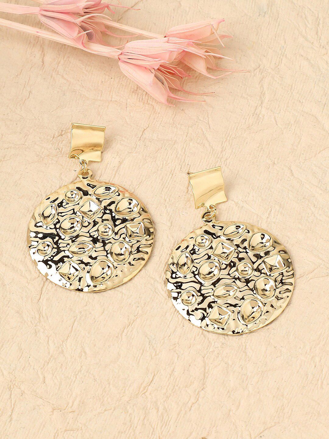 SOHI Gold-Plated Contemporary Drop Earrings