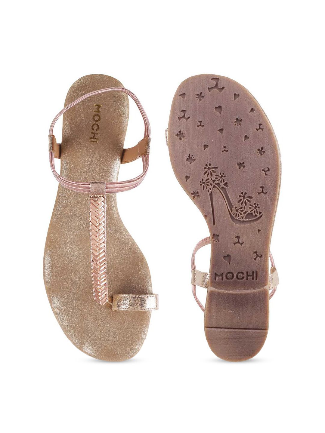 Mochi Women Beige Solid One Toe Flats