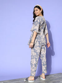 SANSKRUTIHOMES Women Grey & Beige Pure Cotton Printed Night suit