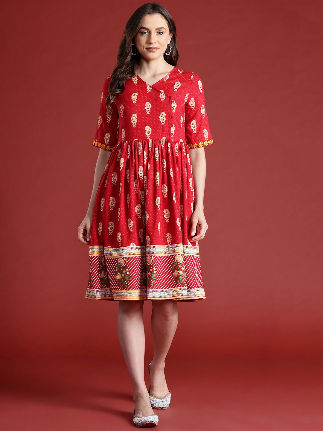 Anouk Ethnic Motif Printed Knee Length A-Line Ethnic Dress