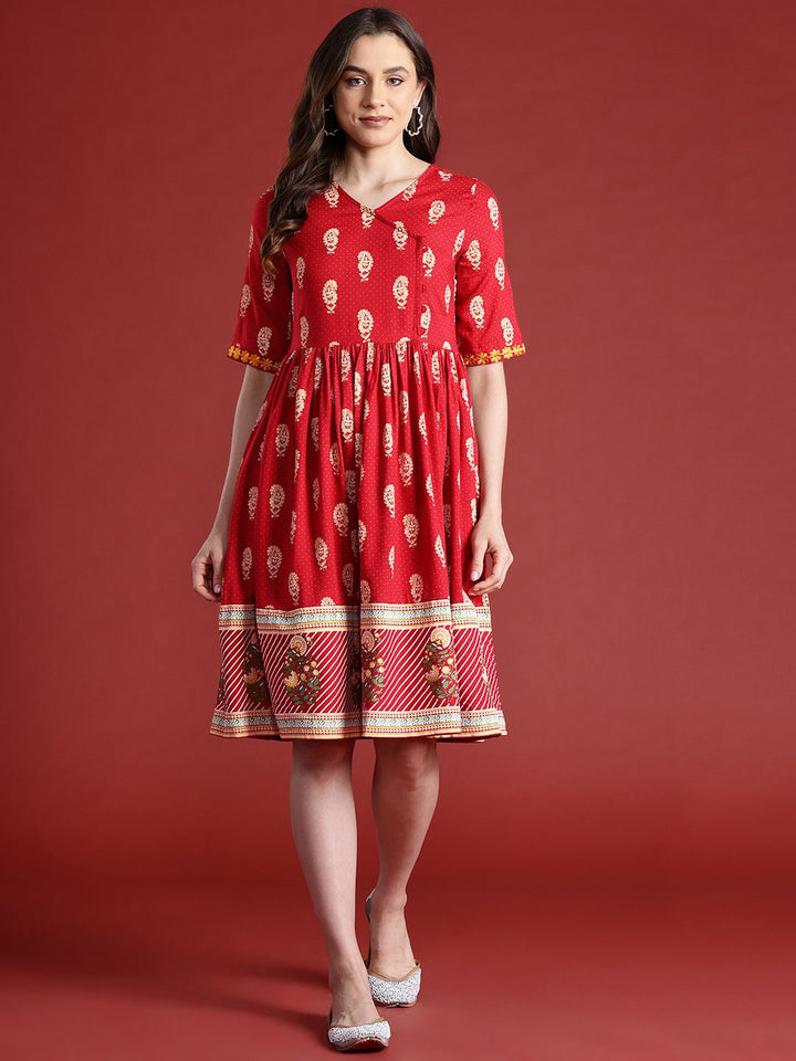 Anouk Ethnic Motif Printed Knee Length A-Line Ethnic Dress