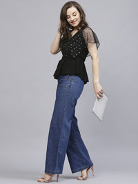 STREET 9 Black Embellished Peplum Top