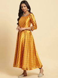 W Yellow Ethnic Motifs Printed Regular Sequinned Kurta With Leggings And Dupatta