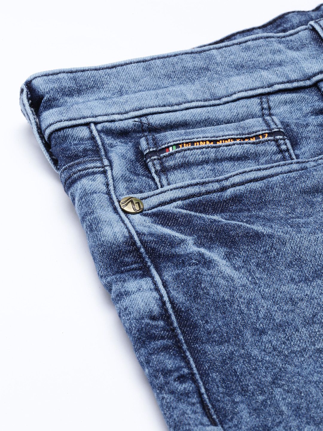 The Indian Garage Co Men Blue Slim Fit Mildly Distressed Light Fade Stretchable Jeans