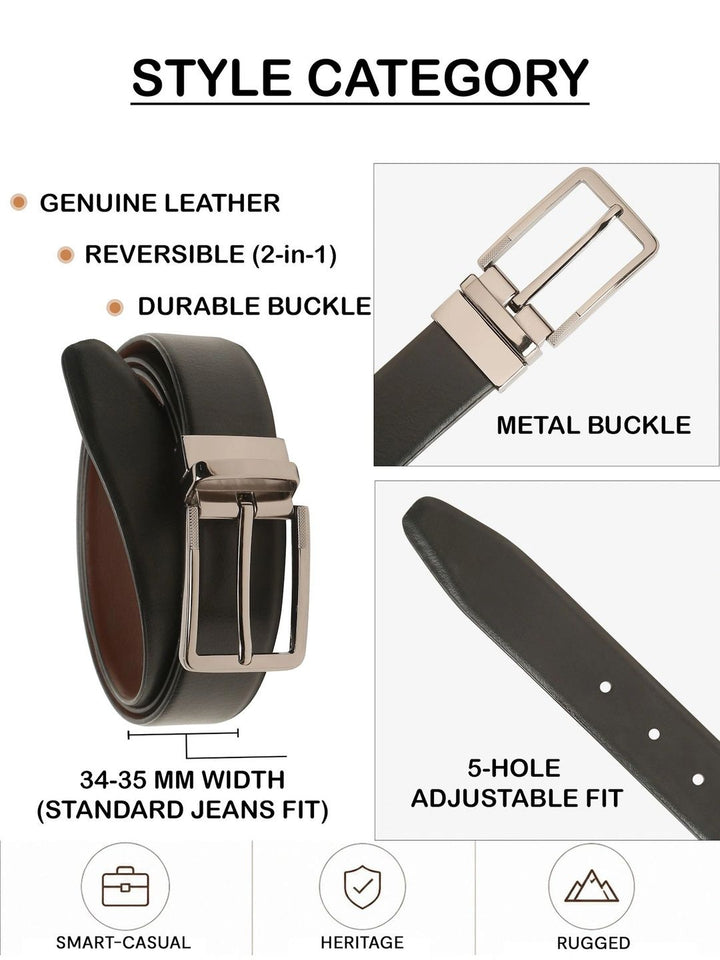 Teakwood Leathers Men Textured Leather Reversible Formal Belt