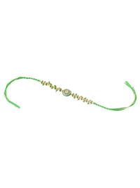 NVR Unisex Green Artificial Beads Round Shape Thread Rakhi with Roli Chawal