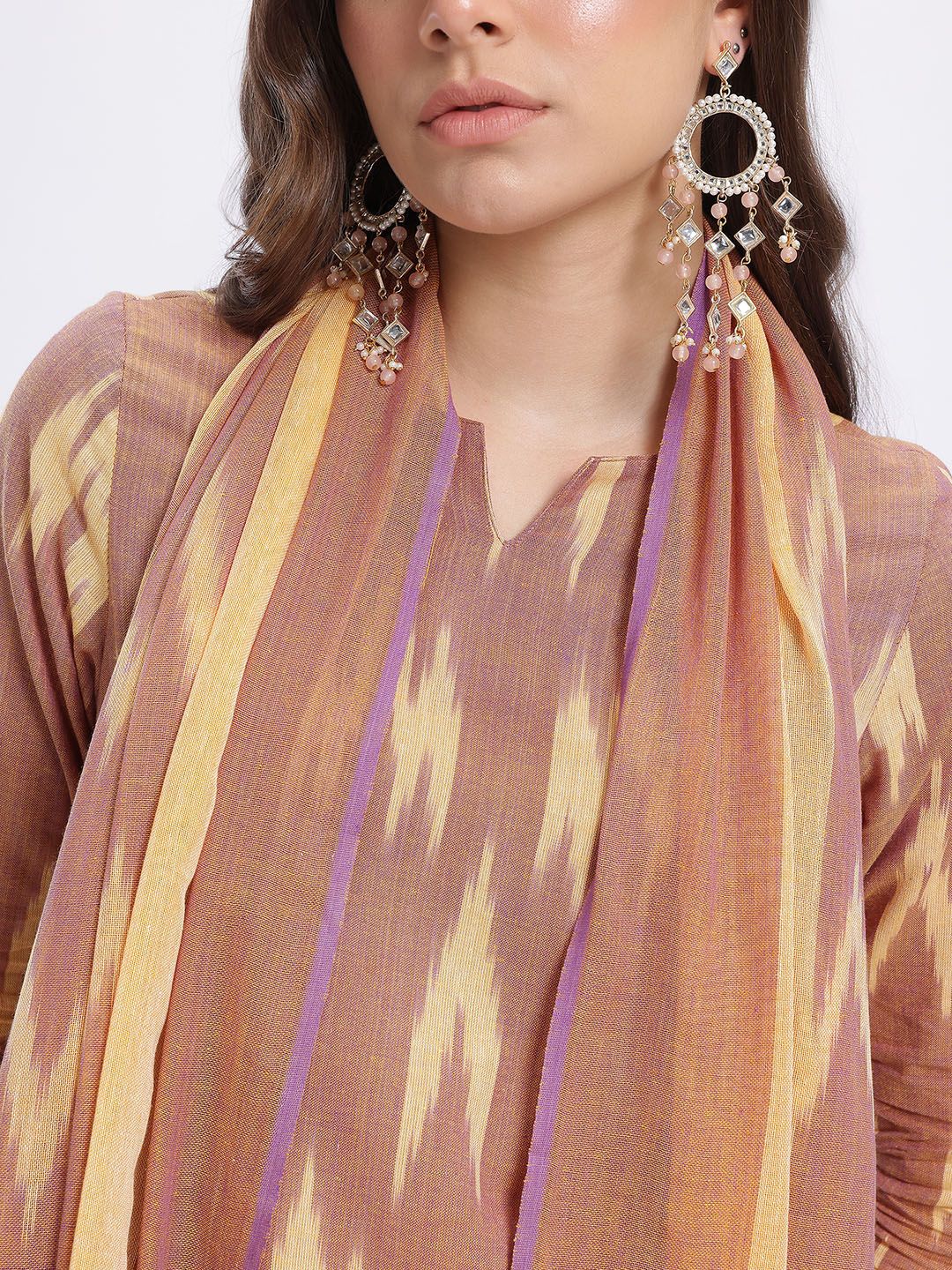 Anouk Women Ikat Printed Pure Cotton Kurta with Trousers & Dupatta