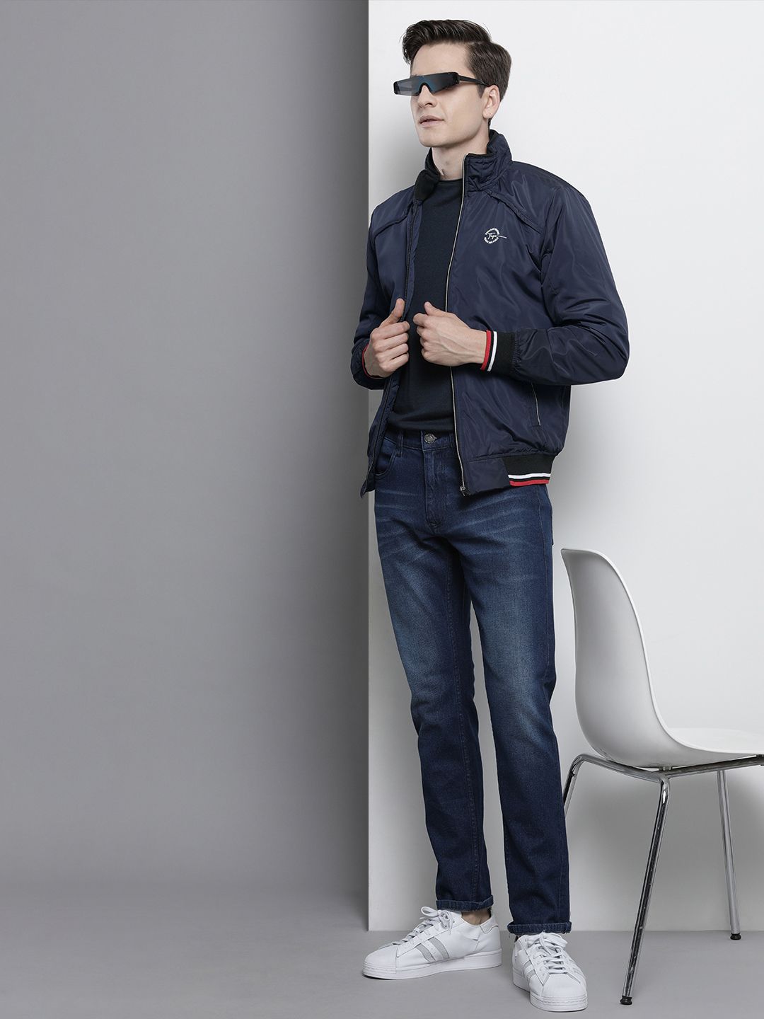 The Indian Garage Co Men Blue Solid Biker Jacket