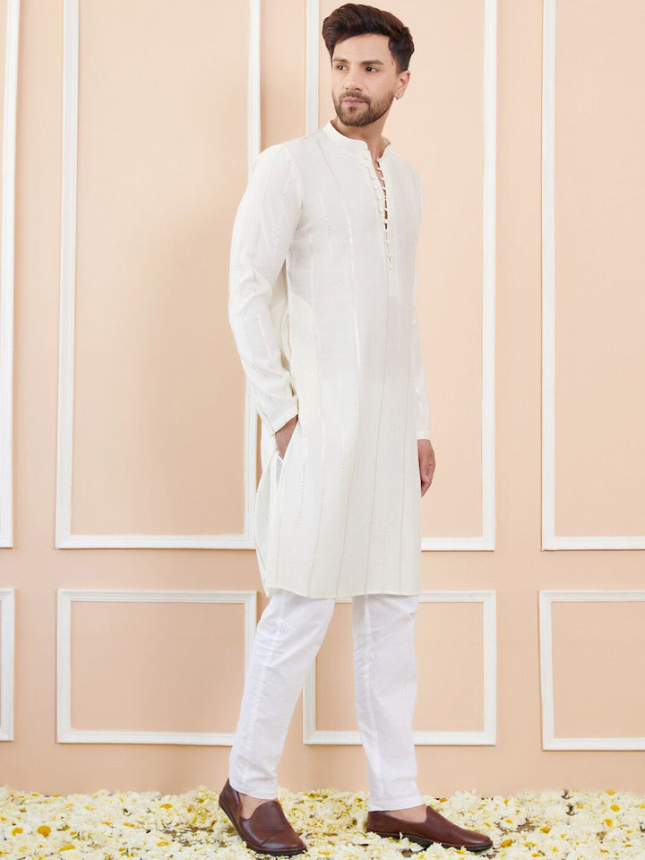 See Designs Mandarin Collar Long Sleeves Chanderi Silk Kurta