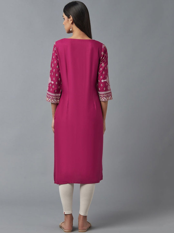 W Women Pink & White Ethnic Printed Kurta