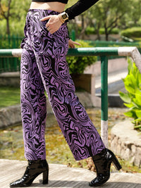 STREET 9 Women Lavender Relaxed Straight Leg Printed Loose Fit Pure Cotton Trousers