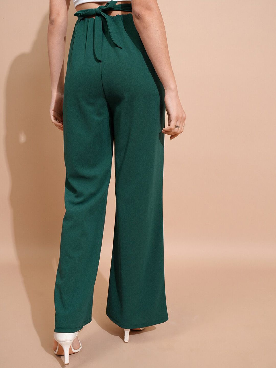Tokyo Talkies Green Women Mid-Rise Relaxed Fit Trousers