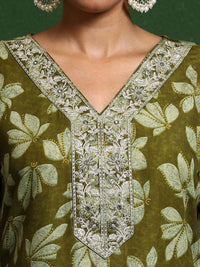 Varanga Floral Printed V-Neck Straight Kurta With Trousers And Dupatta