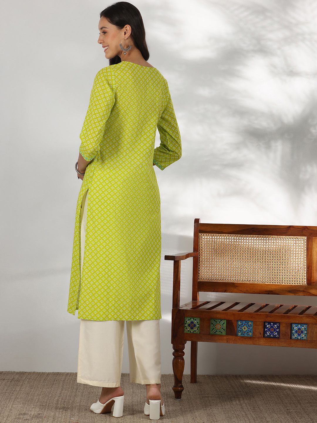Libas Floral Printed Round Neck Thread WorkCotton Straight Kurta