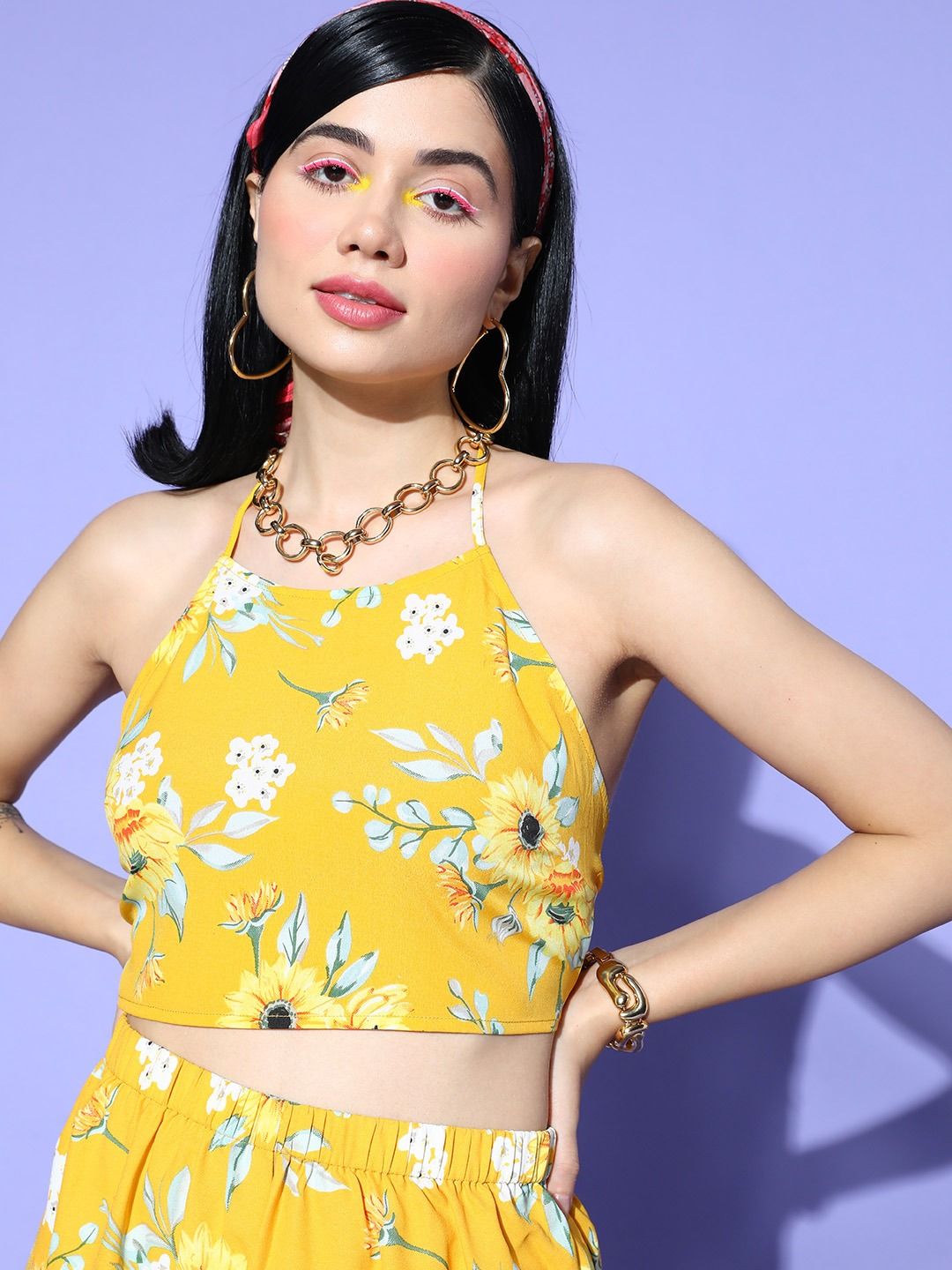 Berrylush Women Yellow Printed Top with Shorts