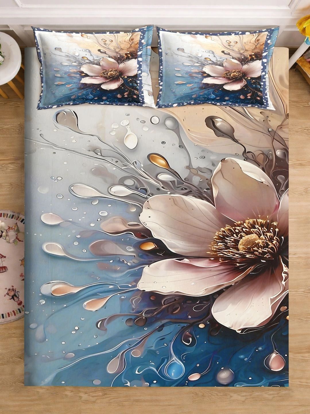 Moda Rapido X KLOTTHE Blue Floral 400 TC King Bedsheet with 2 Pillow Covers
