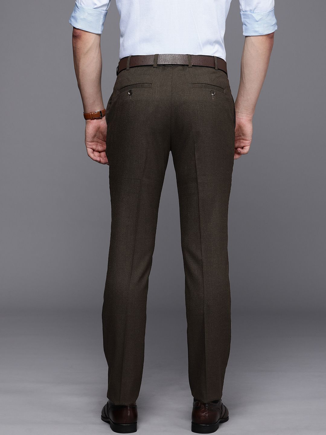 Raymond Men Checked Slim Fit Mid-Rise Formal Trousers