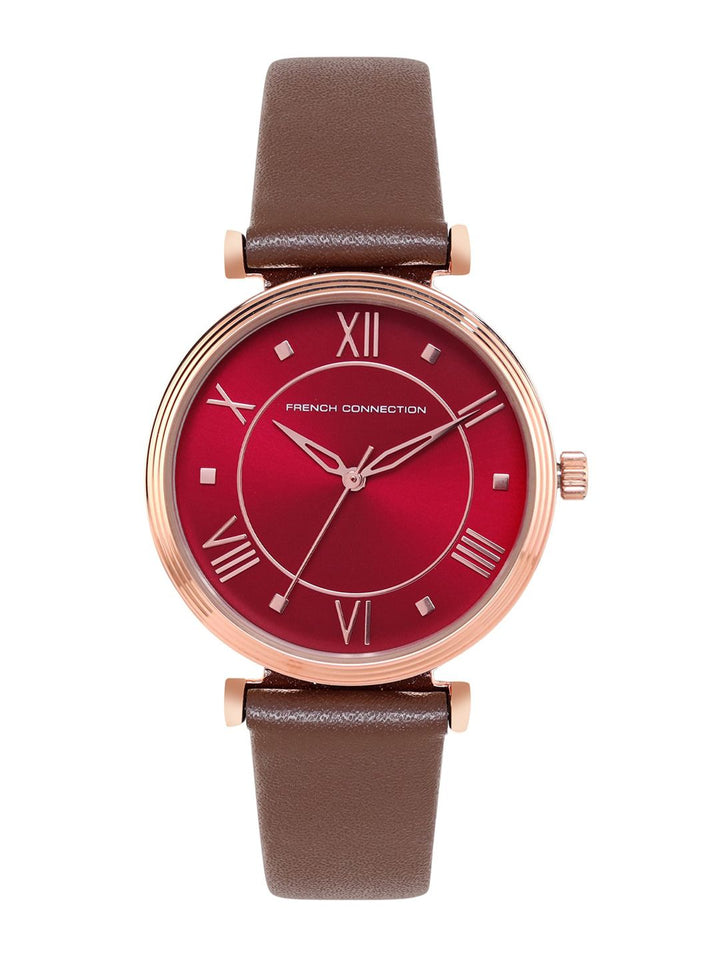 Sambungan Perancis Wanita Maroon Dial & Tali Kulit Brown Analog Watch FCP32BRL