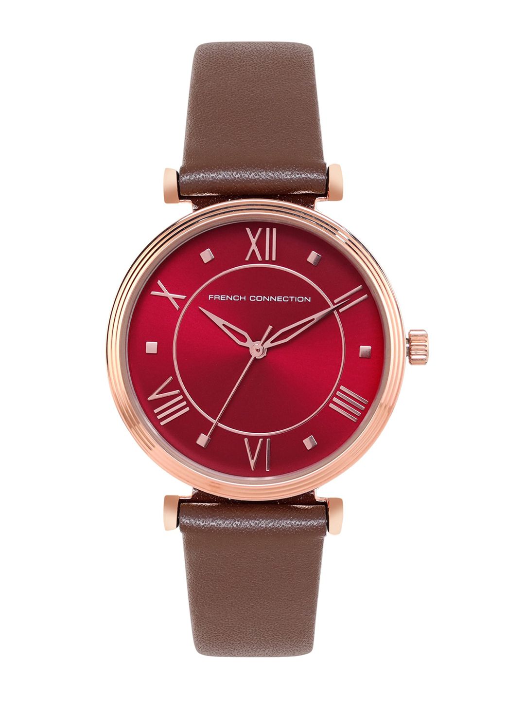Sambungan Perancis Wanita Maroon Dial & Tali Kulit Brown Analog Watch FCP32BRL