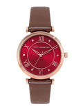 Sambungan Perancis Wanita Maroon Dial & Tali Kulit Brown Analog Watch FCP32BRL