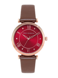 Sambungan Perancis Wanita Maroon Dial & Tali Kulit Brown Analog Watch FCP32BRL