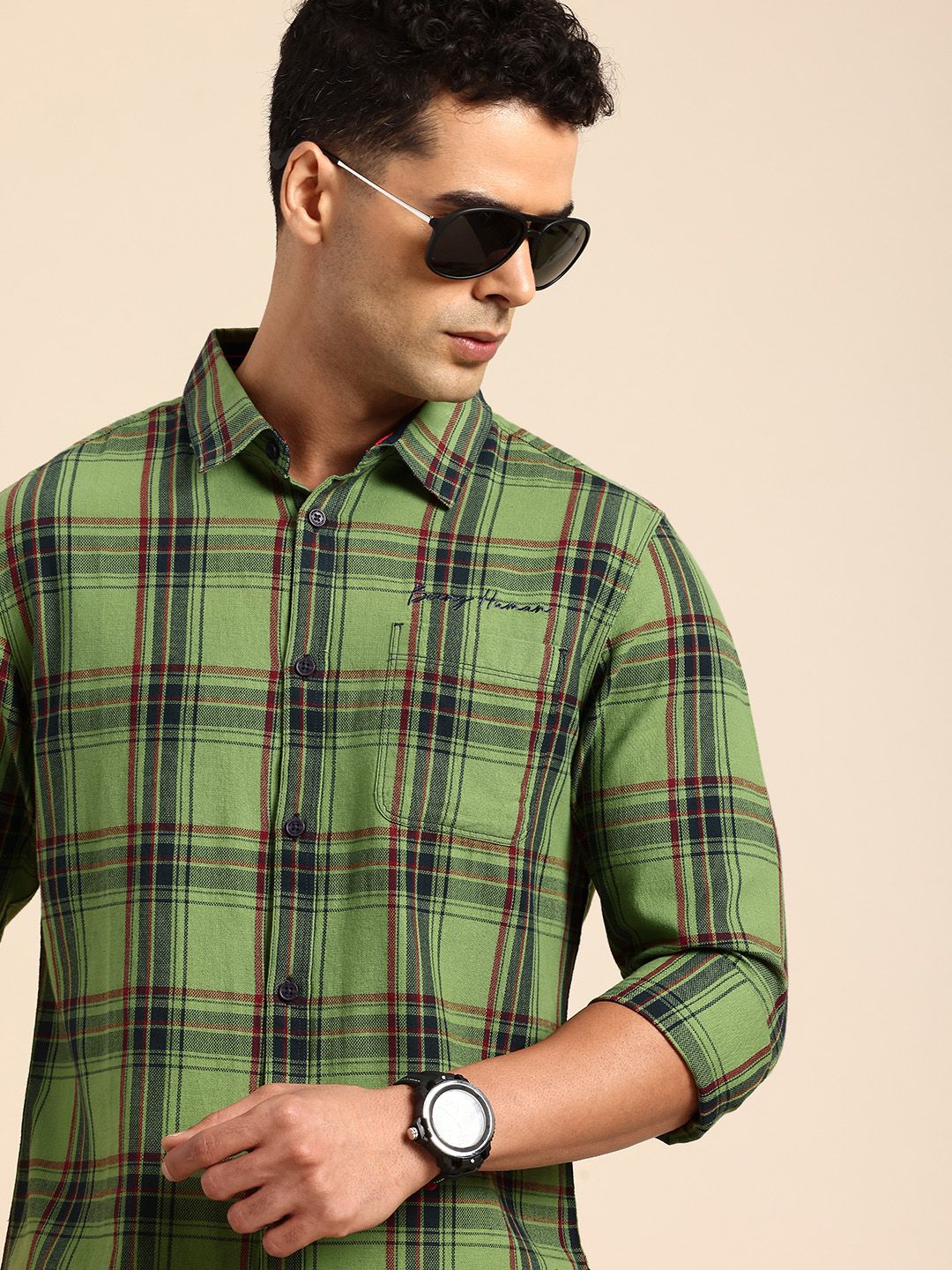 Being Human Pure Cotton Slim Fit Checked Casual Shirt
