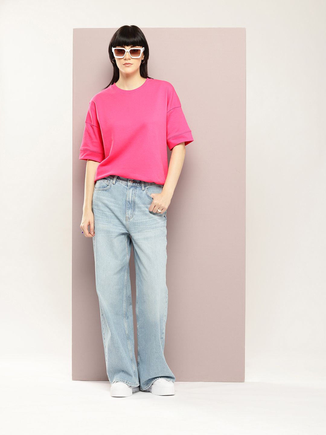 DILLINGER Women Oversized Drop Shoulder Ultra Soft Drapey Cotton Crew Neck T-Shirt