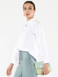 Rareism Women Mandarin Collar Cotton Shirt Style Top