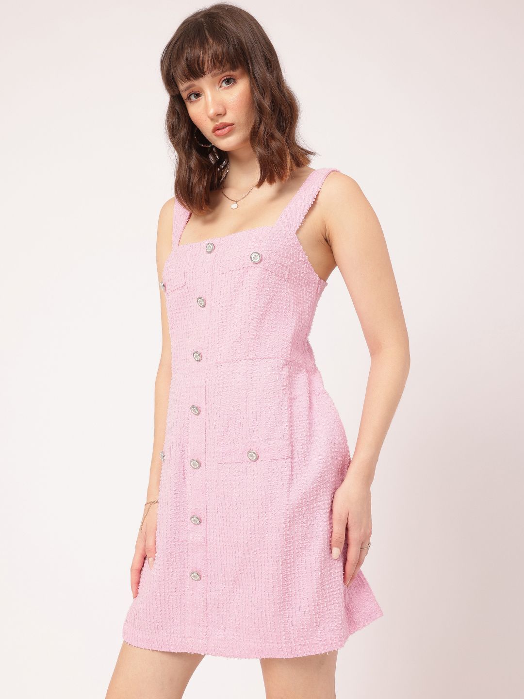DressBerry Cutesy Glam Dobby Strappy A-Line Mini Dress