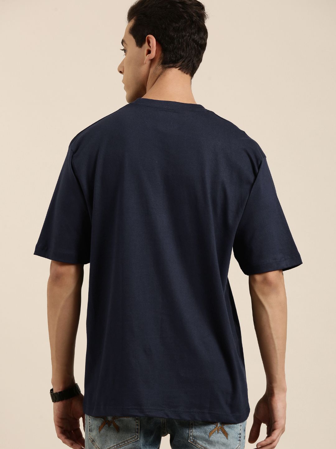 DILLINGER Men Navy Blue Printed Pure Cotton Oversized T-shirt