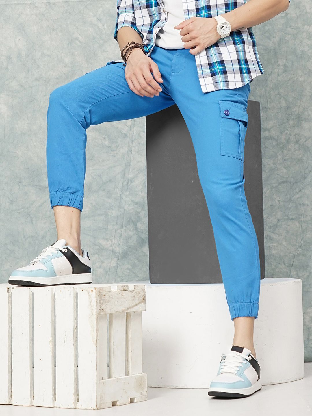 The Indian Garage Co Men Blue Smart Slim Fit Trousers