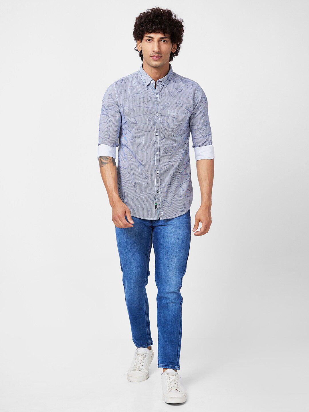 SPYKAR Slim Fit Floral Abstract Printed Cotton Casual Shirt