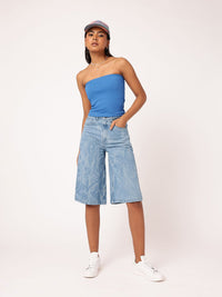 DressBerry Women Urban Street Crinkle Effect Washed Knee Length High Rise Denim Shorts
