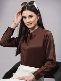 Style Quotient Brown Smart Satin Formal Shirt