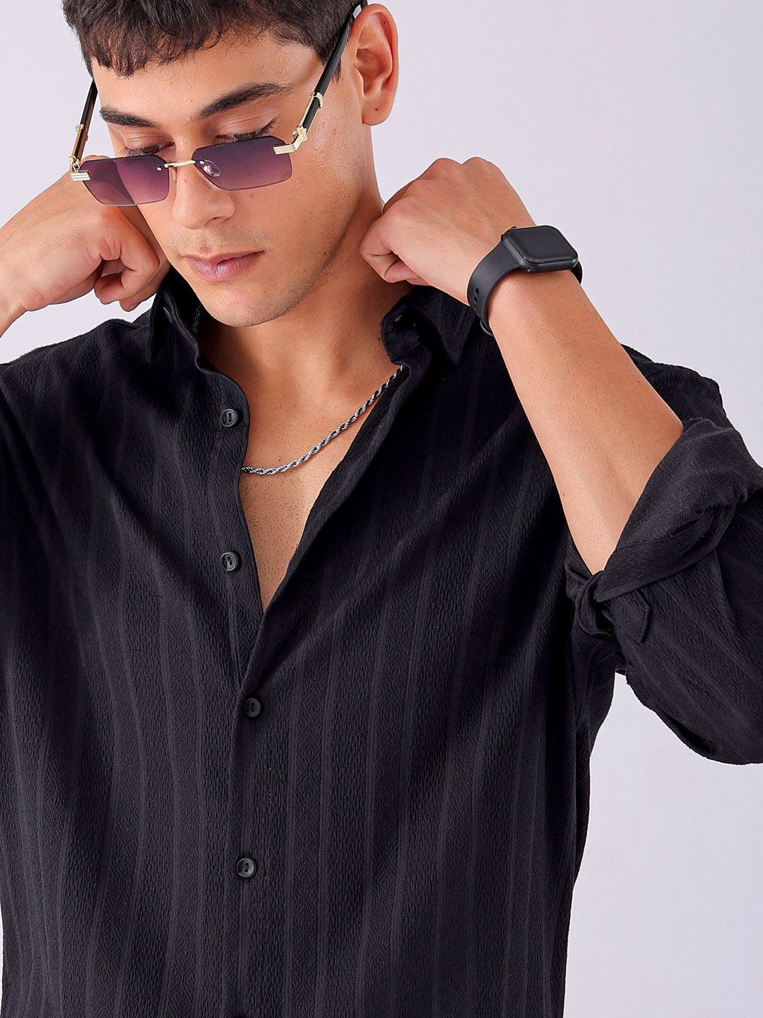 The Indian Garage Co Men Slim Fit Textured Jacquard Resortwear Shirt
