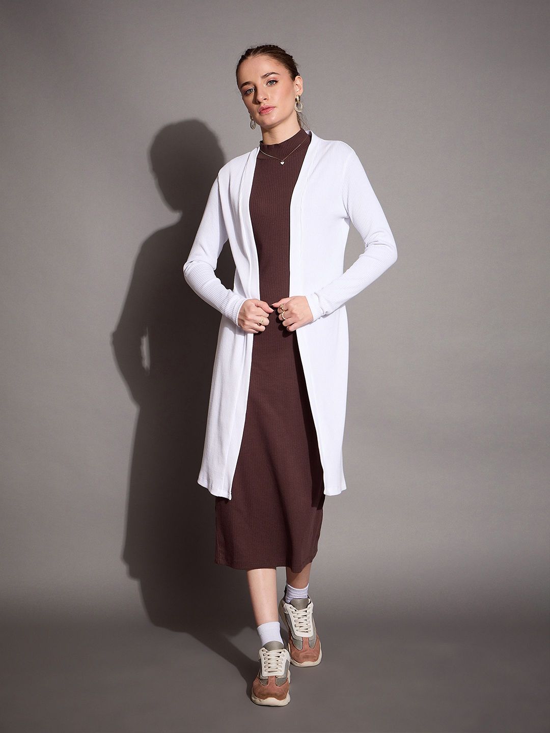 SASSAFRAS BASICS Striped Longline Open Front Shrug