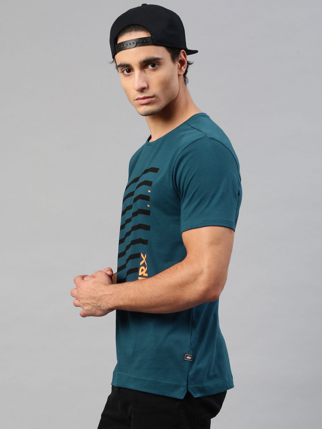 HRX by Hrithik Roshan Men Teal Blue Printed Pure Cotton T-shirt