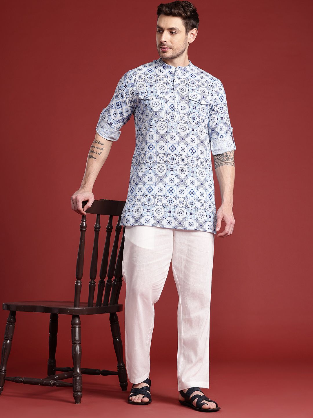 Anouk Band Collar Ethnic Motifs Printed Kurta