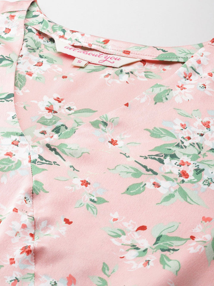 all about you Floral Print Cinched Waist Satin Finish Top